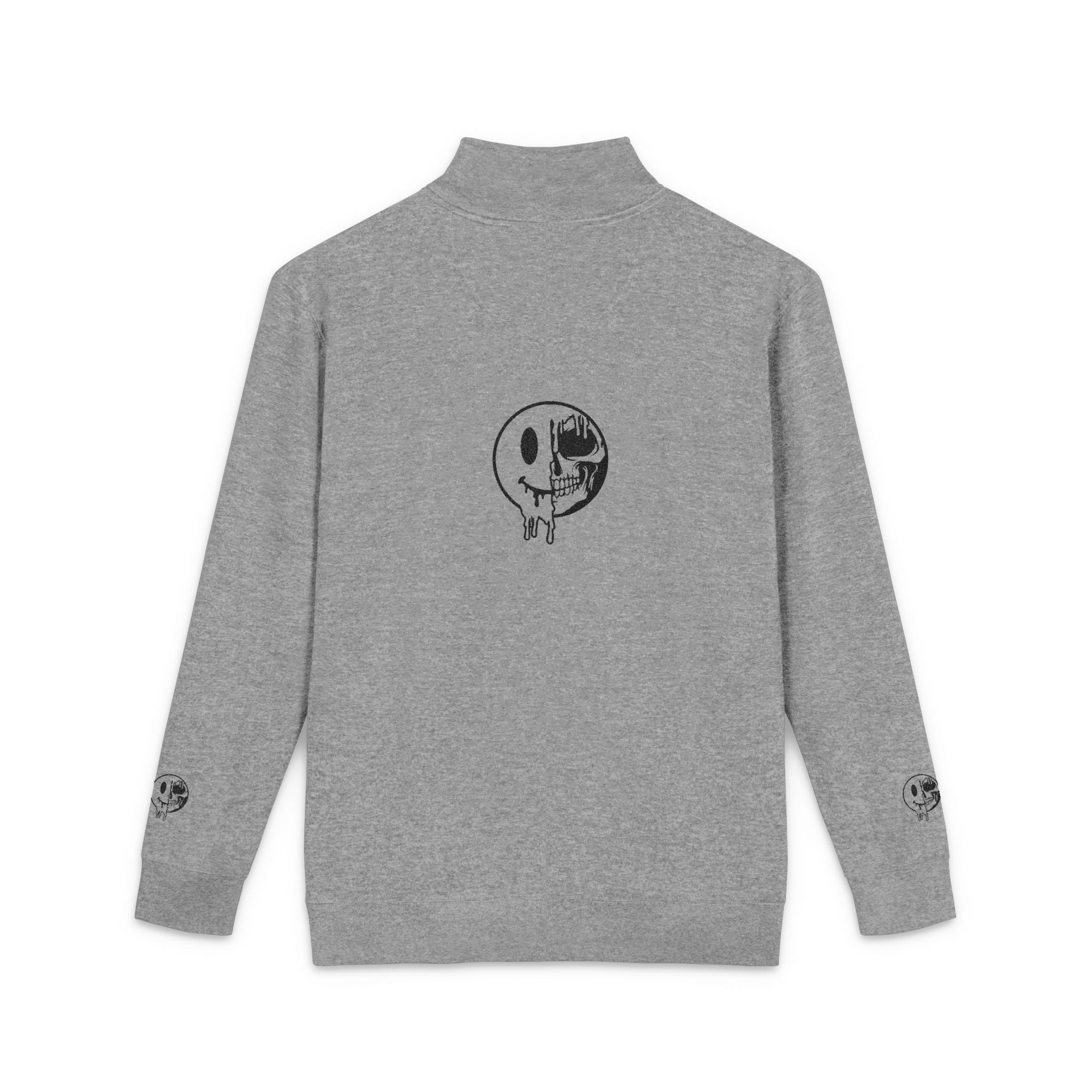 Embroidered Melted Smiley Skull Fleece Pullover