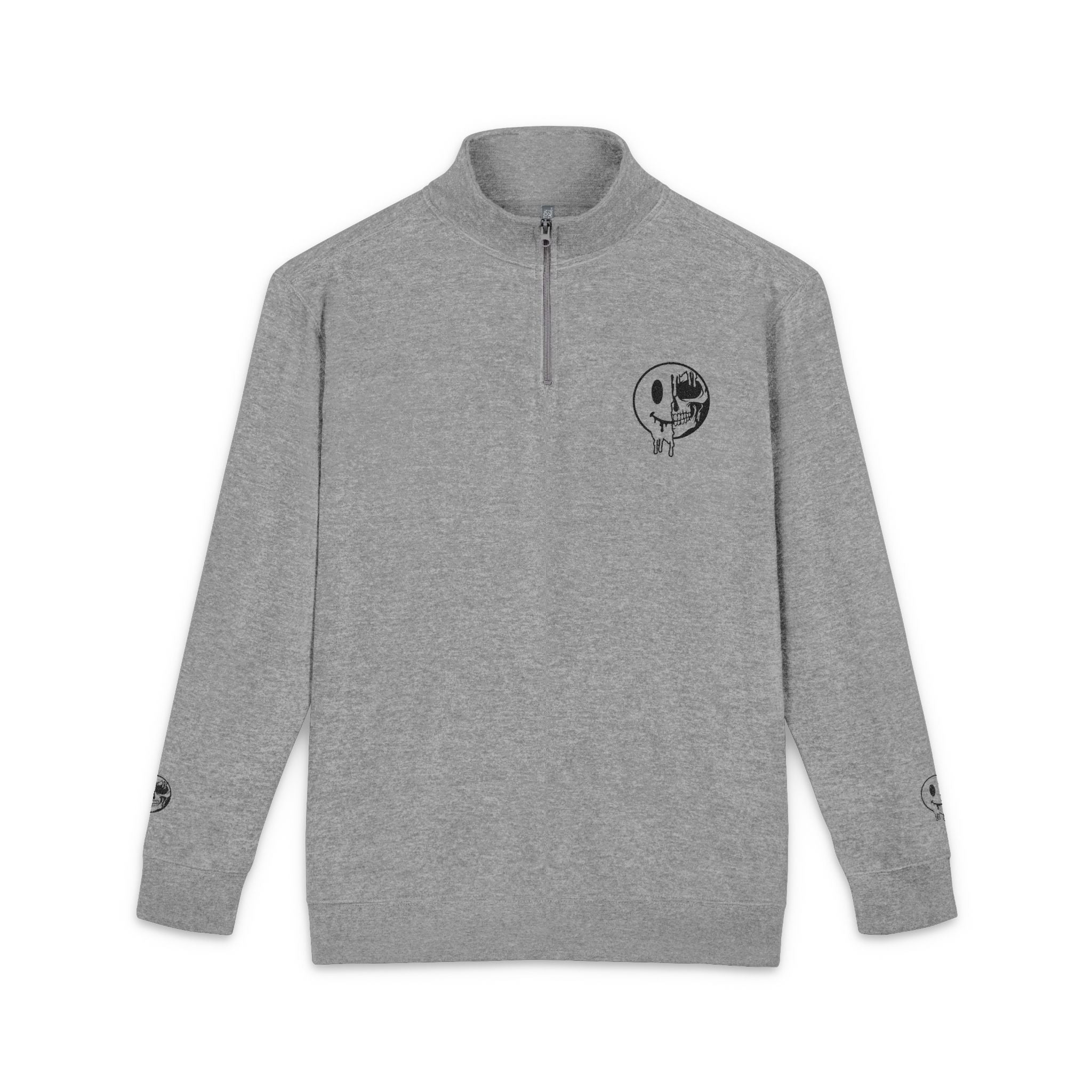 Embroidered Melted Smiley Skull Fleece Pullover