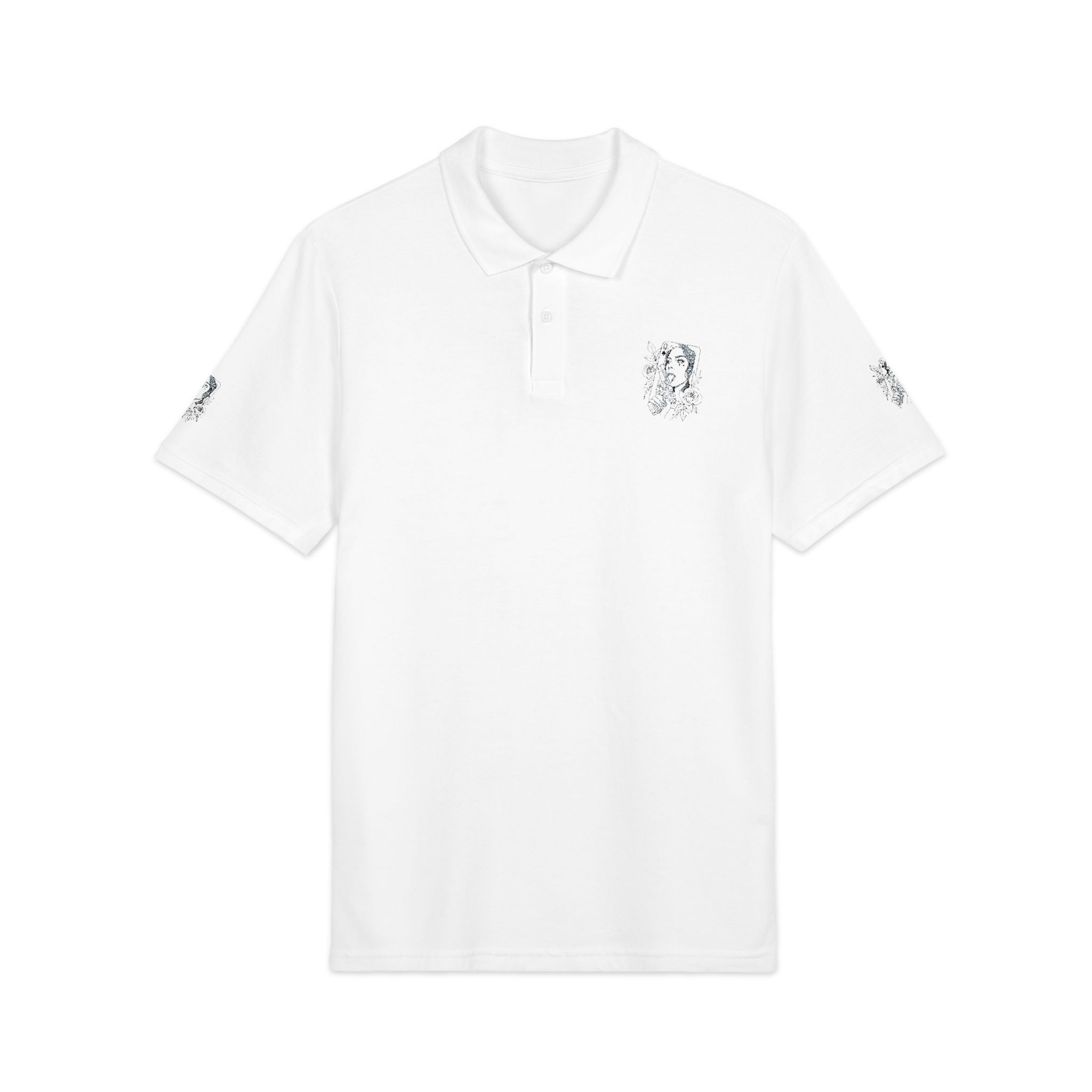 Embroidered Queen of Spades Gun Art Polo Shirt