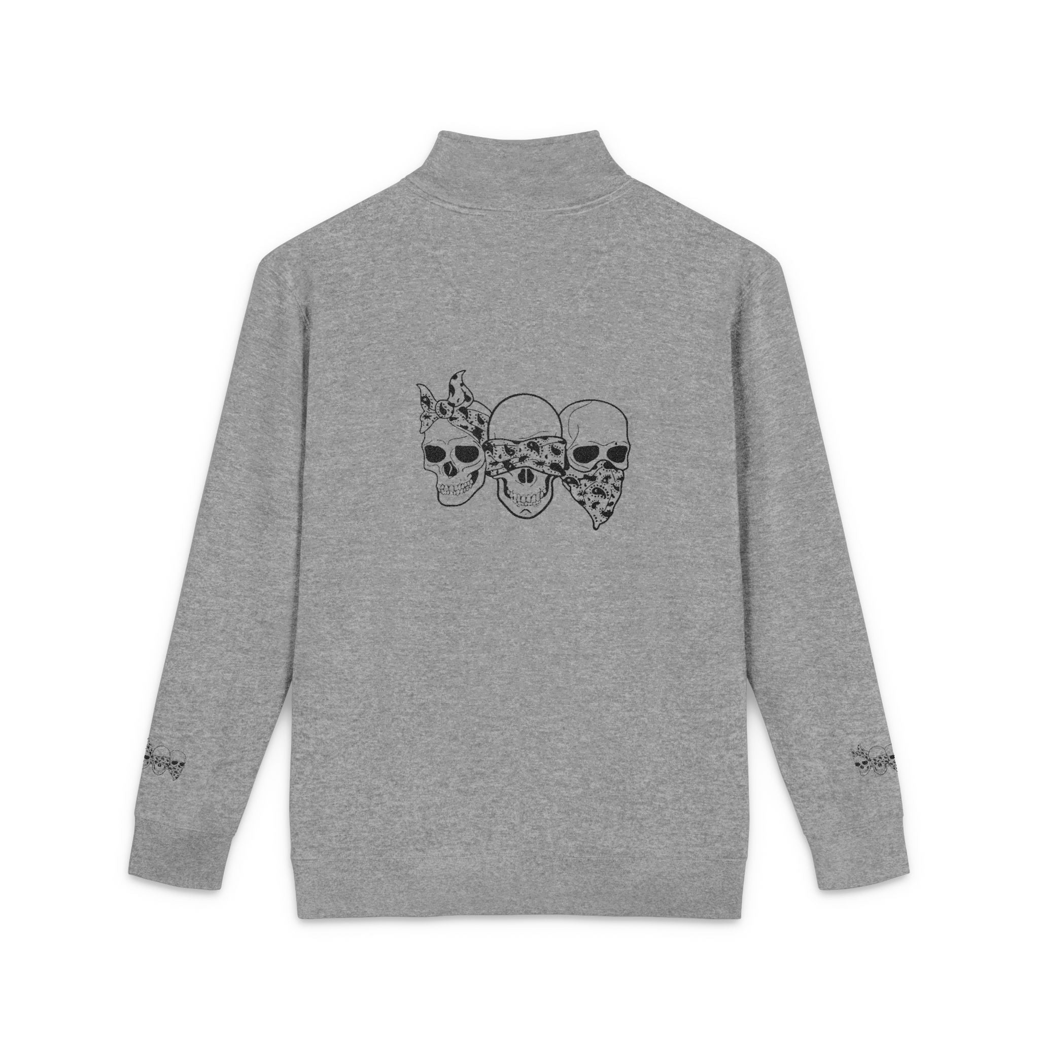 Embroidered Bandana Trio Skull Fleece Pullover